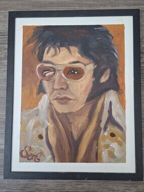 ELVIS PRESLEY ~ RARE FRAMED PORTRAIT PAINTING , PRINT 11X14
